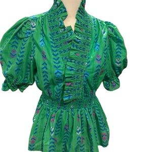 Umgee Green and Blue Patterned Blouse